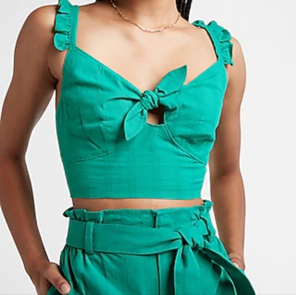 Express Ruffle Tie-Front Crop Tank